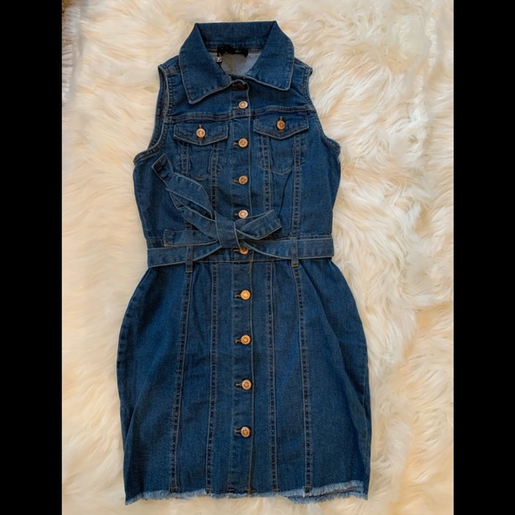 Denim Collar Button Up Tie Waist Shirt Mini Dress - Picture 3 of 8